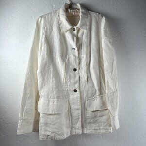 Victoire Womens 100% Linen Button Front Basic Jacket Size 38 Ivory Lightweight